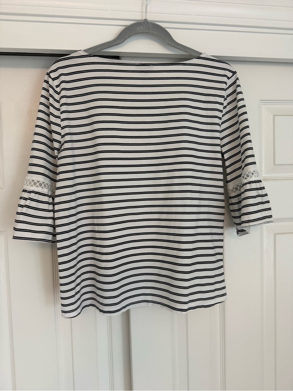 Ann Taylor White & Black Striped Lace-Trim Blouse - 100% Cotton - Picture 5 of 5